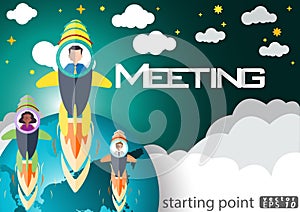 Rockets of Businessman Success modern design Idea and Concept Vector illustration with World map,flat design.